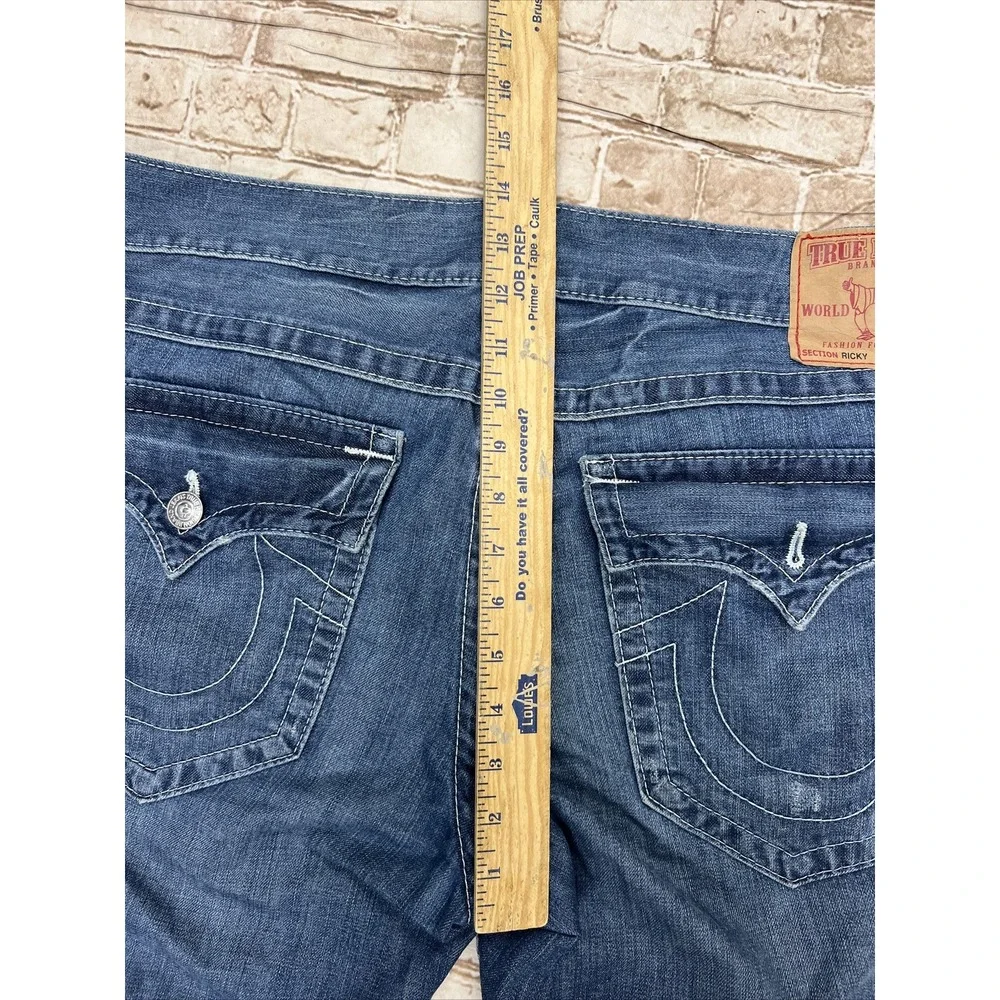True Religion Jeans 38 X 32.5 Blue Denim Ricky Relaxed Straight Thick Stitch‎